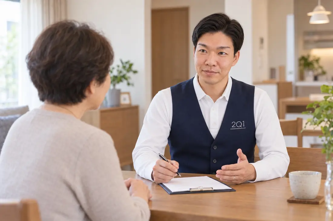 お客様のお話を聞き、内容を確認するスタッフのイメージ